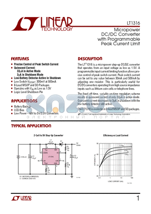 LT1316IS8 datasheet - Micropower DC/DC Converter with Programmable Peak Current Limit