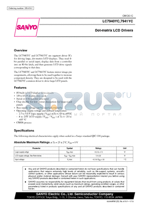 LC7940YC datasheet - Dot-matrix LCD Drivers