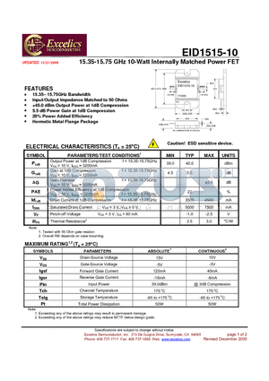 EID1515-10 datasheet - 15.35-15.75 GHz 10-Watt Internally Matched Power FET