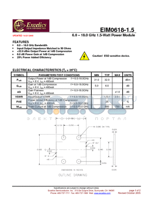 EIM0618-1.5 datasheet - 6.0 - 18.0 GHz 1.5-Watt Power Module