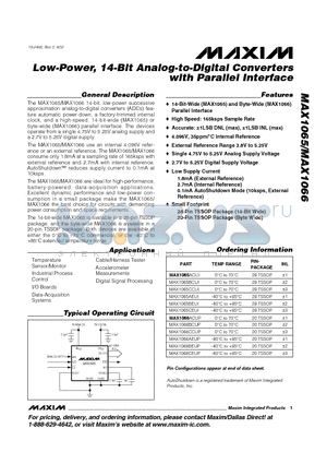 MAX1065ACUI datasheet - Low-Power, 14-Bit Analog-to-Digital Converters with Parallel Interface