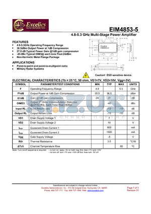 EIM4853-5 datasheet - 4.8-5.3 GHz Multi-Stage Power Amplifier