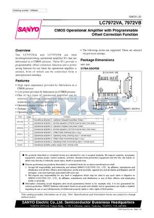LC7972VA datasheet - CMOS Operational Amplifier with Programmable Offset Correction Function