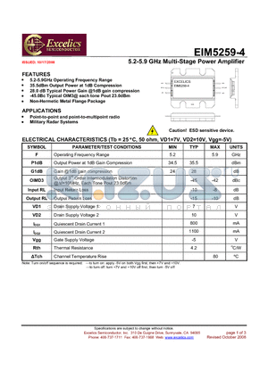 EIM5259-4 datasheet - 5.2-5.9 GHz Multi-Stage Power Amplifier