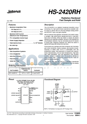 HS1-2420RH-Q datasheet - Radiation Hardened Fast Sample and Hold