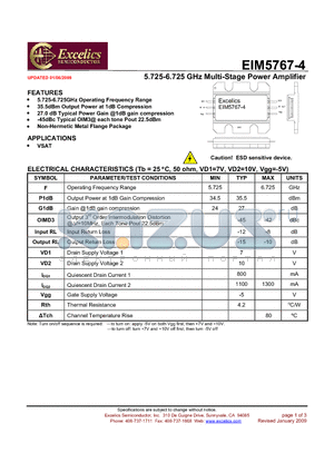 EIM5767-4 datasheet - 5.725-6.725 GHz Multi-Stage Power Amplifier