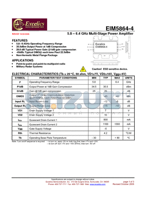 EIM5864-4 datasheet - 5.8 -6.4 GHz Multi-Stage Power Amplifier