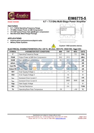 EIM6775-5 datasheet - 6.7 - 7.5 GHz Multi-Stage Power Amplifier