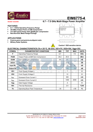 EIM6775-4 datasheet - 6.7 - 7.5 GHz Multi-Stage Power Amplifier