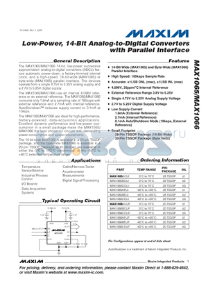 MAX1066AEUP datasheet - Low-Power, 14-Bit Analog-to-Digital Converters with Parallel Interface
