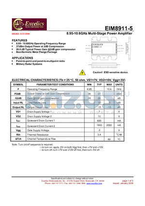 EIM8911-5 datasheet - 8.95-10.6GHz Multi-Stage Power Amplifier