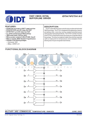 IDT74FCT541LB datasheet - BUFFER/LINE DRIVER