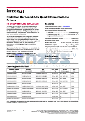 HS1-26CLV31RH-8 datasheet - Radiation Hardened 3.3V Quad Differential Line Drivers