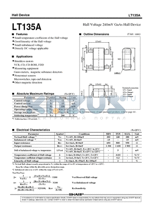 LT135 datasheet - Hall Voltage 240mV GaAs Hall Device