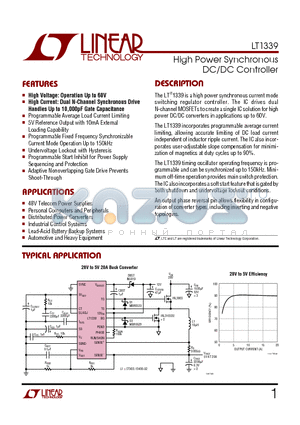 LT1339IN datasheet - High Power Synchronous DC/DC Controller