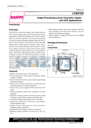 LC82103 datasheet - Image-Processing LSI for Facsimile, Copier, and OCR Applications
