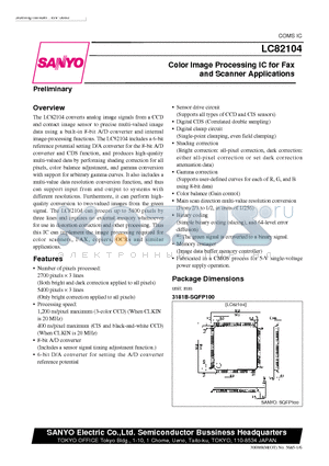 LC82104 datasheet - Color Image Processing IC for Fax and Scanner Applications