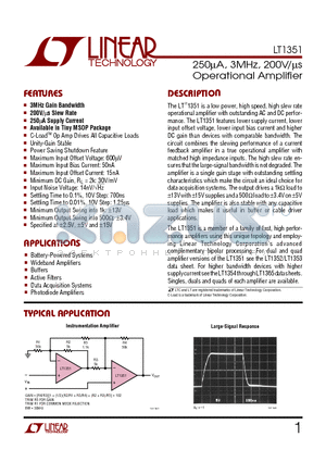 LT1351CS8 datasheet - 250uA, 3MHz, 200V/us Operational Amplifier