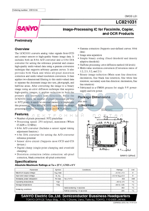 LC821031 datasheet - Image-Processing IC for Facsimile, Copier, and OCR Products