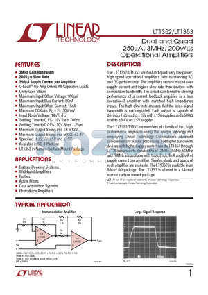 LT1352 datasheet - Dual and Quad 250mA, 3MHz, 200V/ms Operational Amplifiers
