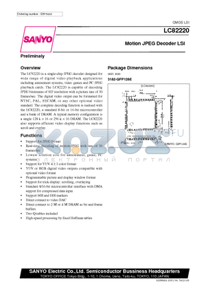 LC82220 datasheet - Motion JPEG Decoder LSI