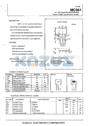 MC961 datasheet - DIODE FOR HIGH SPEED SWICHING APPLICATION SILICON EPITAXIAL TYPE