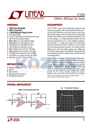LT1354 datasheet - 12MHz, 400V/us Op Amp