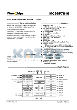 MC96F7816 datasheet - 8-bit Microcontroller with LCD Driver