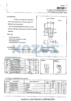 MC981 datasheet - DIODE FOR HIGH SPEED SWICHING APPLICATION SILICON EPITAXIAL TYPE