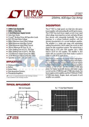 LT1357 datasheet - 25MHz, 600V/us Op Amp