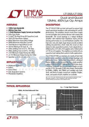 LT1358 datasheet - Dual and Quad 12MHz, 400V/ls Op Amps