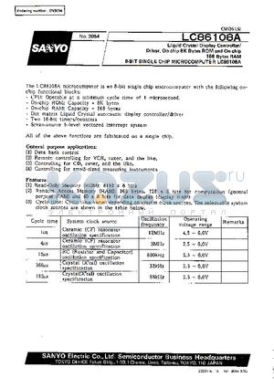 LC86108A datasheet - 168 Bytes RAM 8-BIT SINGLE CHIP MICROCOMPUTER