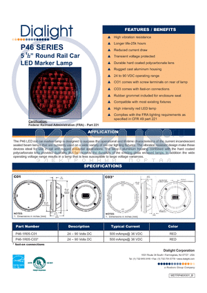 P46-1R05-C03 datasheet - 5 1/2 Round Rail Car LED Marker Lamp