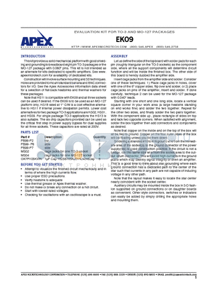 EK09 datasheet - EVALUATION KIT FOR TO-3 AND MO-127 PACKAGES