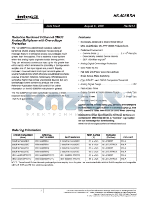 HS1-508BRH/PROTO datasheet - Radiation Hardened 8 Channel CMOS Analog Multiplexer with Overvoltage Protection