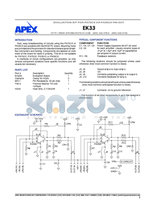 EK33 datasheet - EVALUATION KIT FOR PA75CX OR PA35CX PIN-OUT