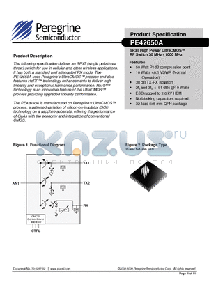 EK42650A-01 datasheet - SP3T High Power UltraCMOS RF Switch 30 MHz - 1000 MHz