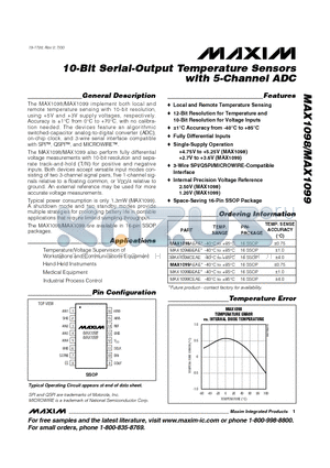 MAX1099 datasheet - 10-Bit Serial-Output Temperature Sensors with 5-Channel ADC