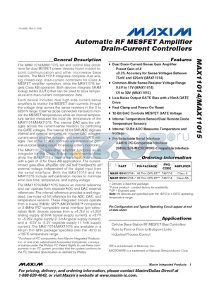 MAX11014 datasheet - Automatic RF MESFET Amplifier Drain-Current Controllers