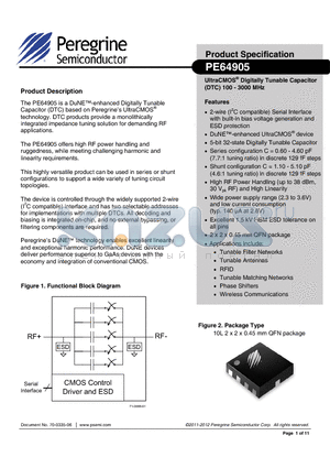 EK64905-12 datasheet - UltraCMOS^ Digitally Tunable Capacitor (DTC) 100 - 3000 MHz