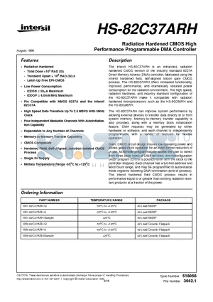 HS1-82C37ARH-8 datasheet - Radiation Hardened CMOS High Performance Programmable DMA Controller