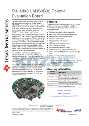 EKB-UCOS3-BNDL datasheet - Stellaris^ LM3S9B92 Robotic Evaluation Board