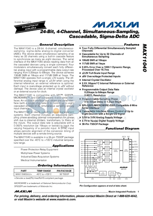 MAX11040GUU+ datasheet - 24-Bit, 4-Channel, Simultaneous-Sampling,Cascadable,Sigma-Delta ADC