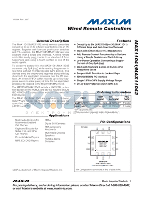 MAX11042ETC+ datasheet - Wired Remote Controllers