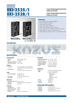 EKI-2525I datasheet - 5-port Unmanaged Industrial