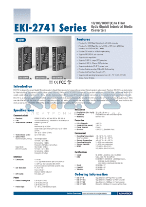 EKI-2741F datasheet - 10/100/1000T(X) to Fiber Optic Gigabit Industrial Media Converters