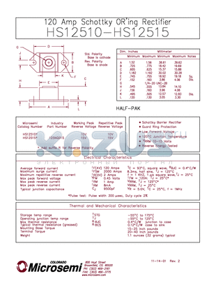 HS12515 datasheet - 120 Amp Schottky ORing Rectifier