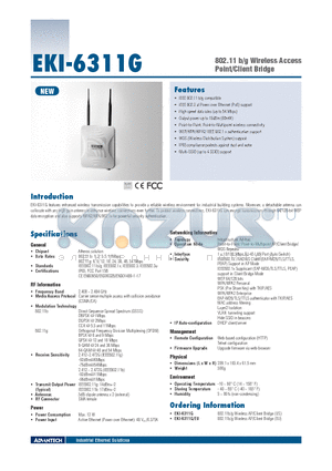 EKI-6311G datasheet - 802.11 b/g Wireless Access Point/Client Bridge