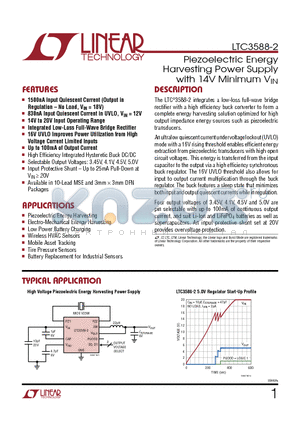 LT1389 datasheet - Piezoelectric Energy Harvesting Power Supply with 14V Minimum VIN