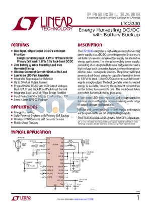 LT1389 datasheet - Energy Harvesting DC/DC with Battery Backup Low Noise LDO Post Regulator